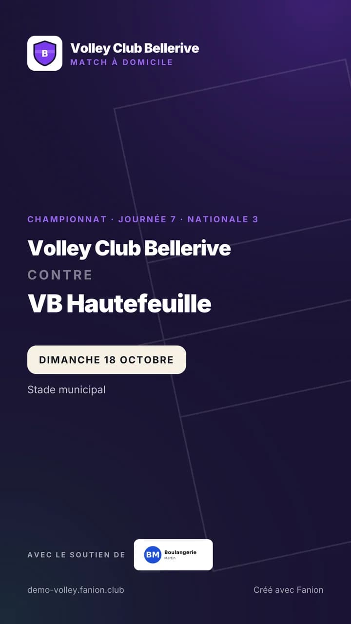 Affiche en format story d’un match de volley
